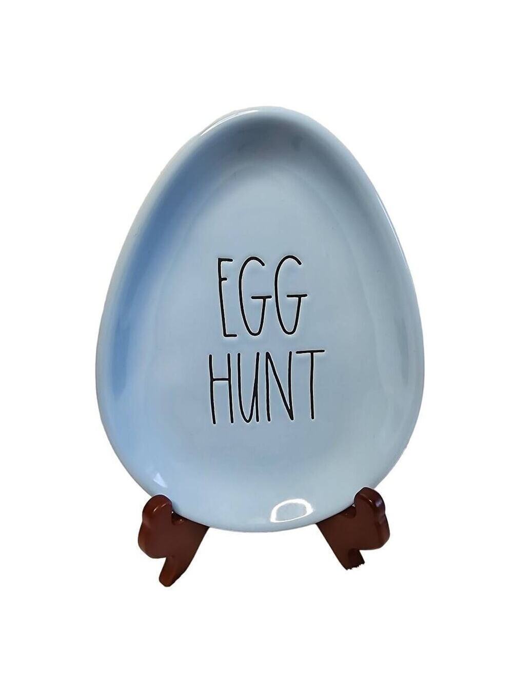 Rae Dunn Holiday Home Decor, Pastel Blue "Egg Hunt" Ceramic Easter Tray